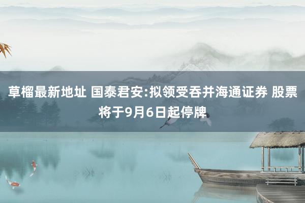 草榴最新地址 国泰君安:拟领受吞并海通证券 股票将于9月6日起停牌