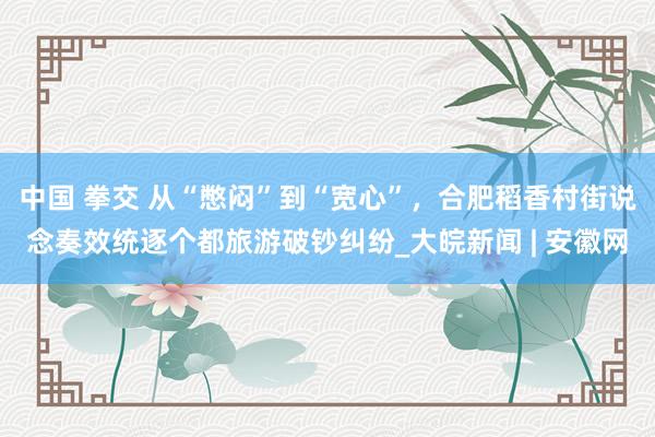 中国 拳交 从“憋闷”到“宽心”，合肥稻香村街说念奏效统逐个都旅游破钞纠纷_大皖新闻 | 安徽网