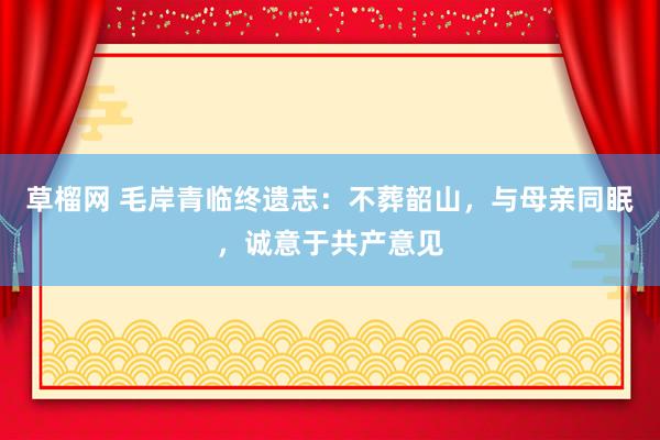草榴网 毛岸青临终遗志：不葬韶山，与母亲同眠，诚意于共产意见