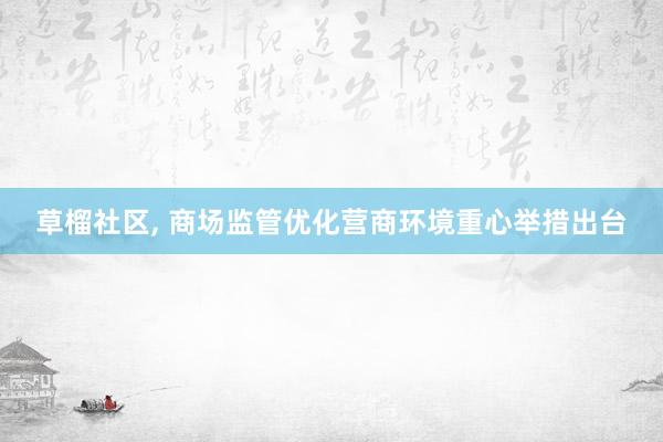 草榴社区， 商场监管优化营商环境重心举措出台