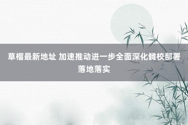 草榴最新地址 加速推动进一步全面深化雠校部署落地落实