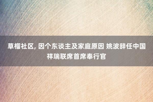 草榴社区， 因个东谈主及家庭原因 姚波辞任中国祥瑞联席首席奉行官
