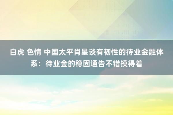 白虎 色情 中国太平肖星谈有韧性的待业金融体系：待业金的稳固通告不错摸得着