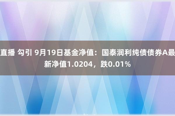 直播 勾引 9月19日基金净值：国泰润利纯债债券A最新净值1.0204，跌0.01%