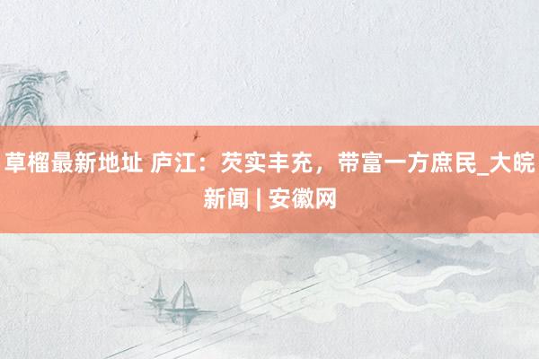 草榴最新地址 庐江：芡实丰充，带富一方庶民_大皖新闻 | 安徽网