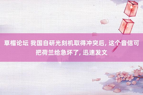 草榴论坛 我国自研光刻机取得冲突后， 这个音信可把荷兰给急坏了， 迅速发文