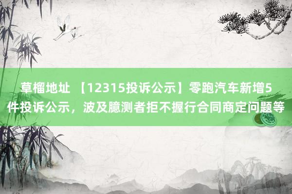 草榴地址 【12315投诉公示】零跑汽车新增5件投诉公示，波及臆测者拒不握行合同商定问题等