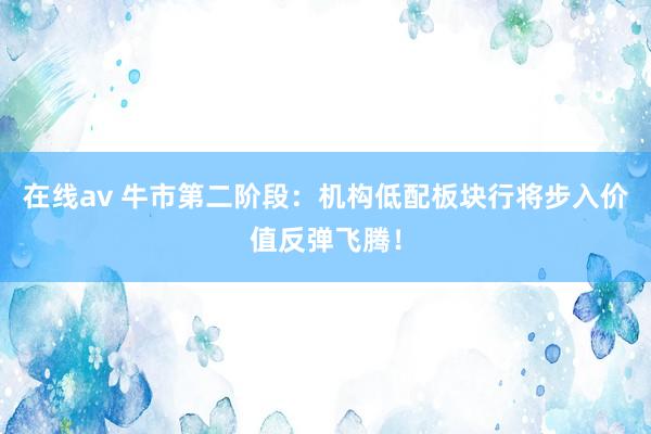 在线av 牛市第二阶段：机构低配板块行将步入价值反弹飞腾！