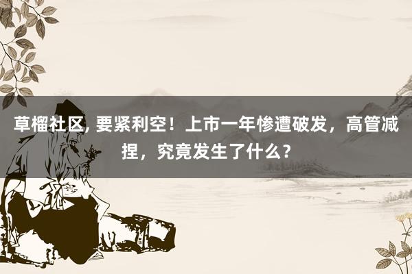 草榴社区， 要紧利空！上市一年惨遭破发，高管减捏，究竟发生了什么？