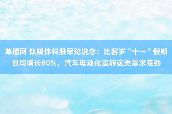 草榴网 钛媒体科股早知说念：比客岁“十一”假期日均增长80%，汽车电动化运转这类需求苍劲