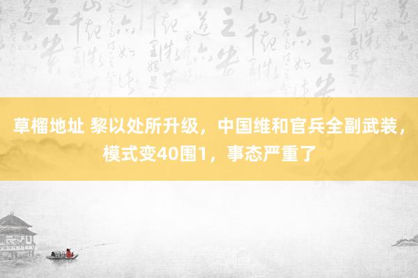 草榴地址 黎以处所升级，中国维和官兵全副武装，模式变40围1，事态严重了