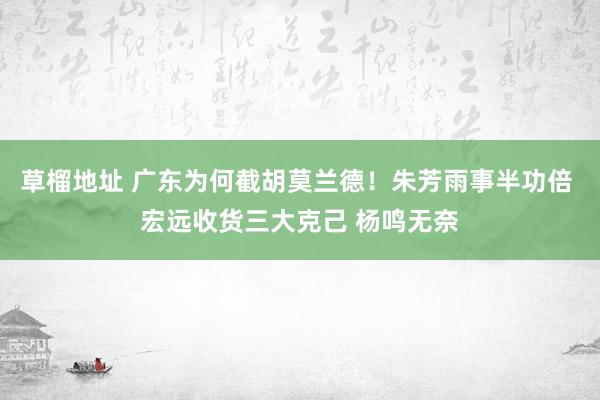 草榴地址 广东为何截胡莫兰德！朱芳雨事半功倍 宏远收货三大克己 杨鸣无奈