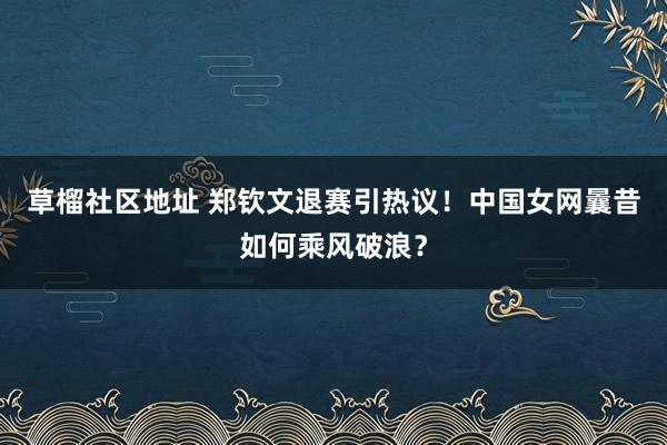 草榴社区地址 郑钦文退赛引热议！中国女网曩昔如何乘风破浪？