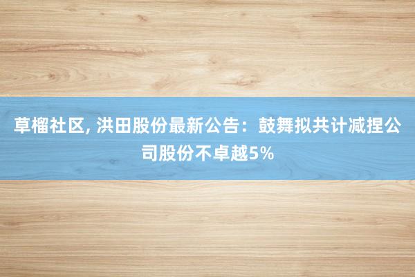 草榴社区， 洪田股份最新公告：鼓舞拟共计减捏公司股份不卓越5%