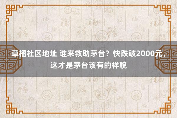 草榴社区地址 谁来救助茅台？快跌破2000元，这才是茅台该有的样貌