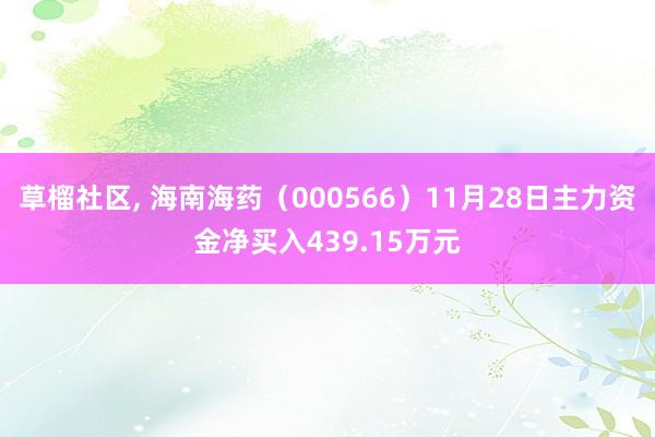 草榴社区， 海南海药（000566）11月28日主力资金净买入439.15万元