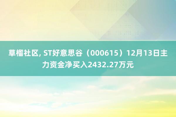 草榴社区， ST好意思谷（000615）12月13日主力资金净买入2432.27万元