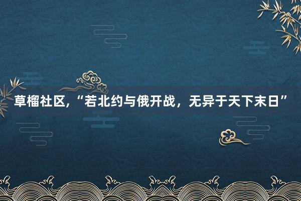 草榴社区， “若北约与俄开战，无异于天下末日”