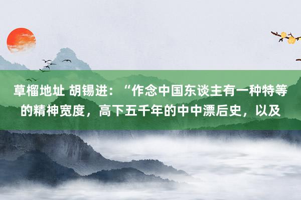草榴地址 胡锡进：“作念中国东谈主有一种特等的精神宽度，高下五千年的中中漂后史，以及