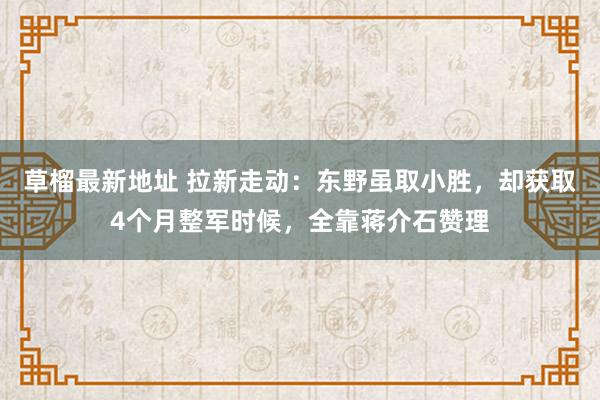 草榴最新地址 拉新走动：东野虽取小胜，却获取4个月整军时候，全靠蒋介石赞理