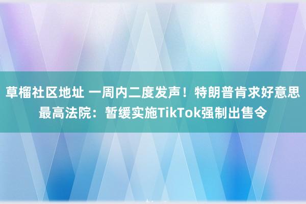 草榴社区地址 一周内二度发声！特朗普肯求好意思最高法院：暂缓实施TikTok强制出售令