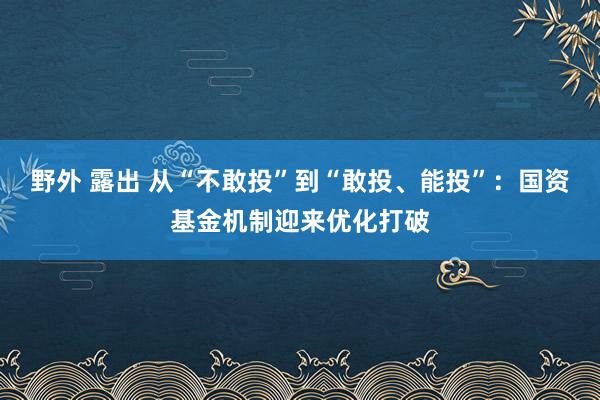野外 露出 从“不敢投”到“敢投、能投”：国资基金机制迎来优化打破