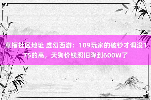 草榴社区地址 虚幻西游：109玩家的破钞才调没175的高，天狗价钱照旧降到600W了