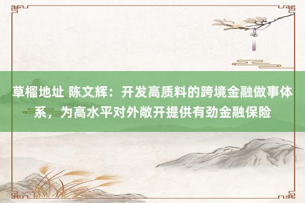 草榴地址 陈文辉：开发高质料的跨境金融做事体系，为高水平对外敞开提供有劲金融保险