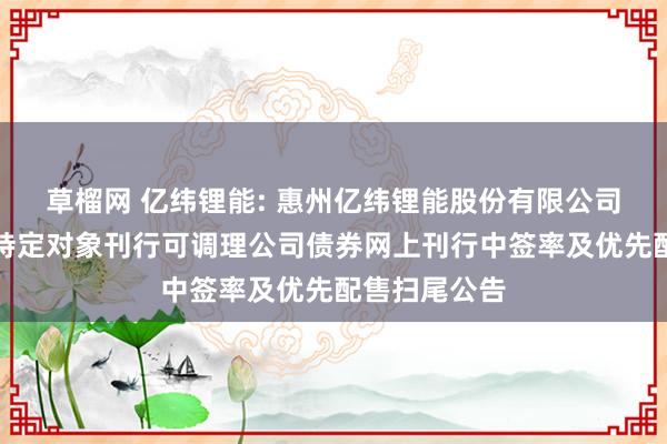 草榴网 亿纬锂能: 惠州亿纬锂能股份有限公司创业板向不特定对象刊行可调理公司债券网上刊行中签率及优先配售扫尾公告