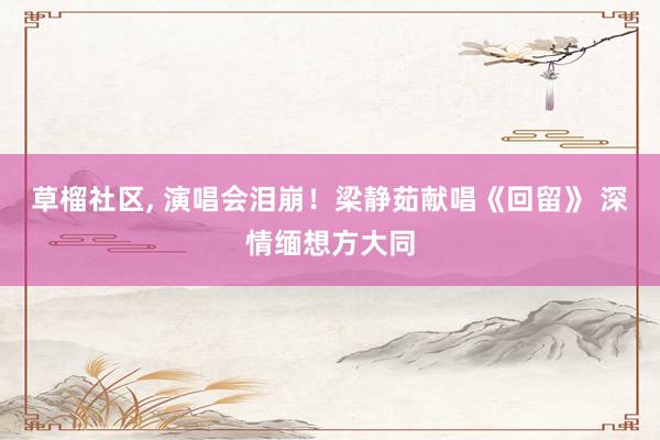 草榴社区， 演唱会泪崩！梁静茹献唱《回留》 深情缅想方大同