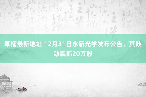 草榴最新地址 12月31日永新光学发布公告，其鼓动减抓20万股