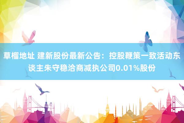 草榴地址 建新股份最新公告：控股鞭策一致活动东谈主朱守稳洽商减执公司0.01%股份