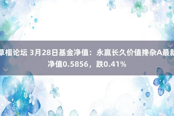 草榴论坛 3月28日基金净值：永赢长久价值搀杂A最新净值0.5856，跌0.41%
