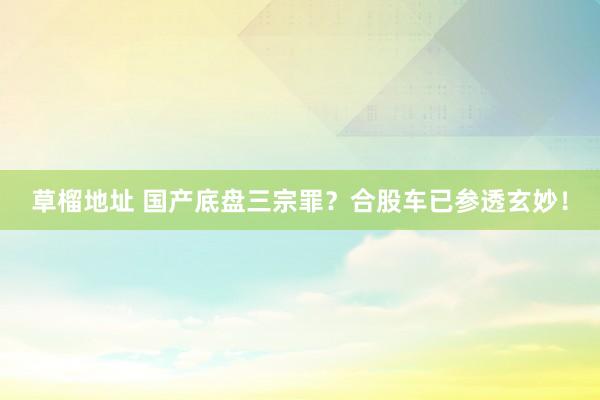 草榴地址 国产底盘三宗罪？合股车已参透玄妙！