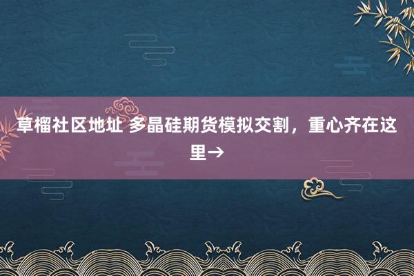 草榴社区地址 多晶硅期货模拟交割，重心齐在这里→