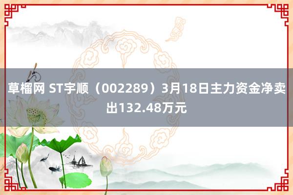 草榴网 ST宇顺（002289）3月18日主力资金净卖出132.48万元