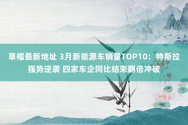 草榴最新地址 3月新能源车销量TOP10：特斯拉强势逆袭 四家车企同比结束翻倍冲破