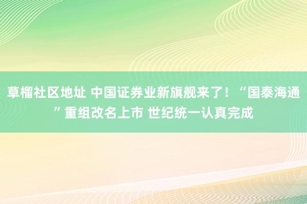 草榴社区地址 中国证券业新旗舰来了！“国泰海通”重组改名上市 世纪统一认真完成