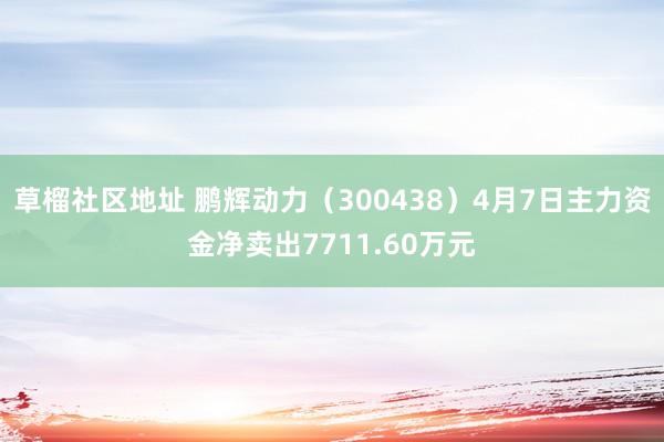 草榴社区地址 鹏辉动力（300438）4月7日主力资金净卖出7711.60万元