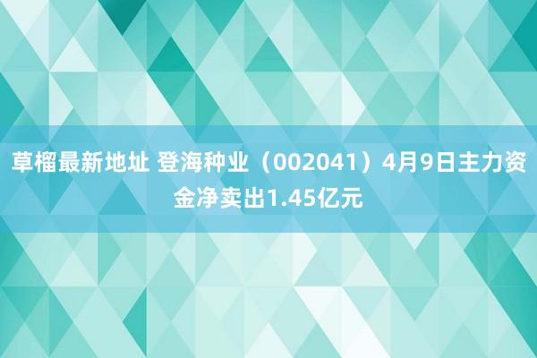 草榴最新地址 登海种业（002041）4月9日主力资金净卖出1.45亿元