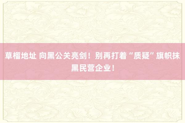 草榴地址 向黑公关亮剑！别再打着“质疑”旗帜抹黑民营企业！