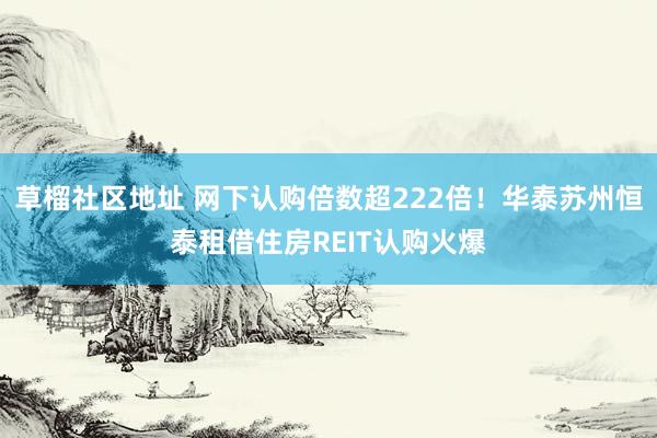 草榴社区地址 网下认购倍数超222倍！华泰苏州恒泰租借住房REIT认购火爆